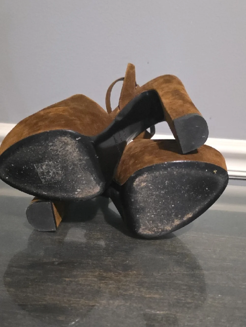 Saint Laurent JODY Brown Suede Platform Sandals with Ankle Strap 38½ 8.5